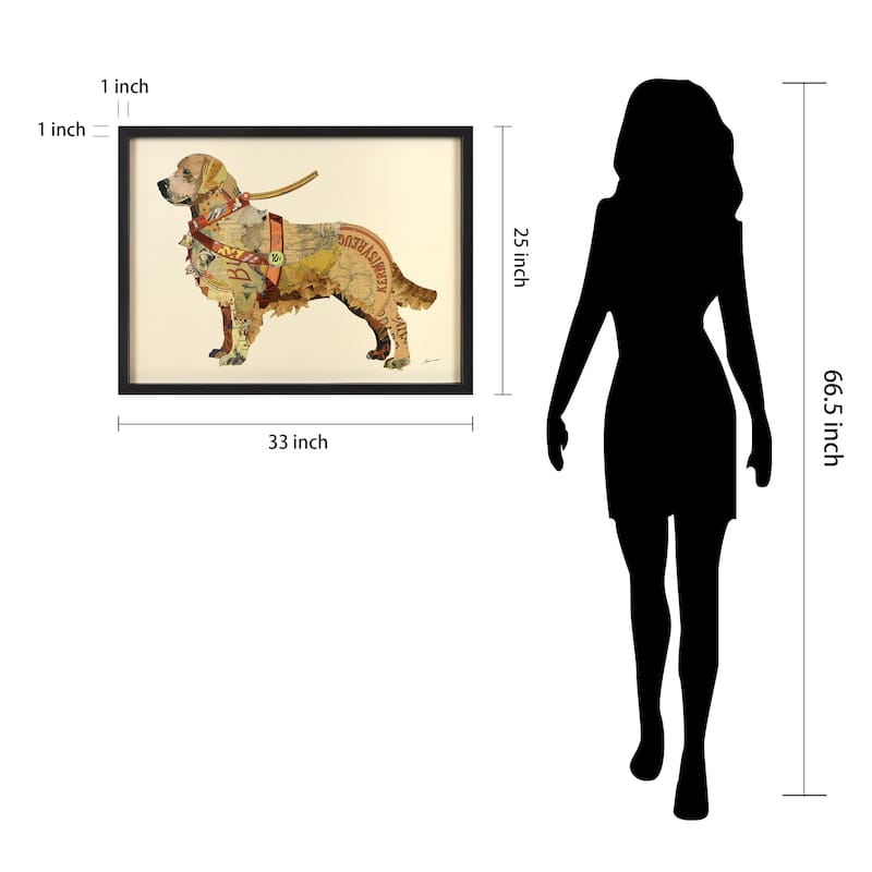 "Golden Retriever" Hand-made Dimensional Wall Art Collage, under glass, encased on a black shadow box frame