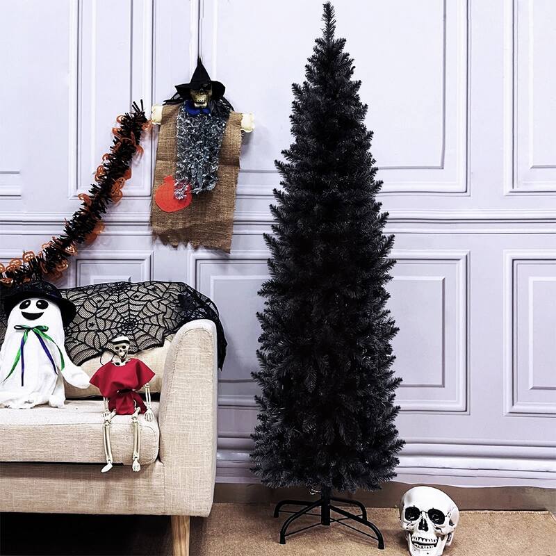 7.5Ft Black Artificial Halloween Christmas Pencil Tree for Home Decor - Halloween Christmas Decorations - Black - 7.5 Foot