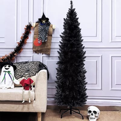 7.5Ft Black Artificial Halloween Christmas Pencil Tree for Home Decor - Halloween Christmas Decorations