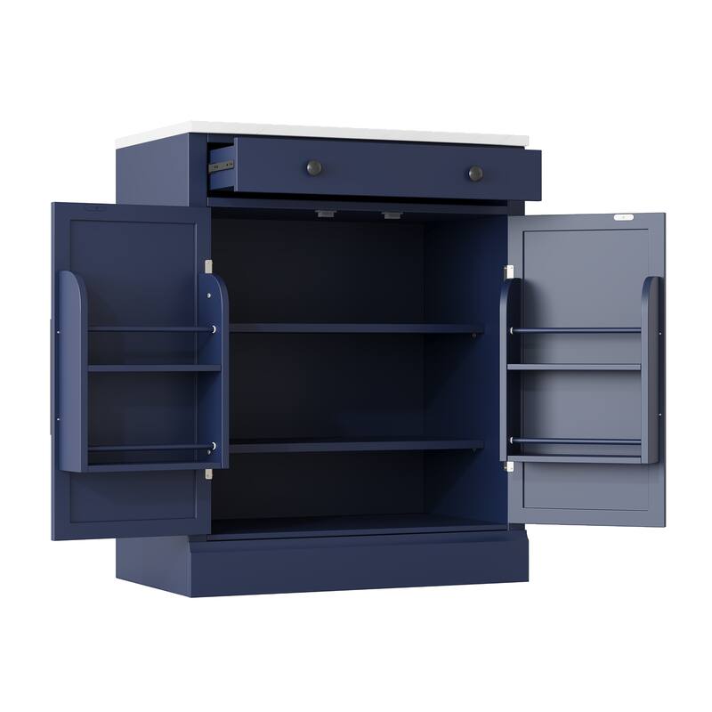 Modern Freestanding Kitchen Pantry,Buffet Food Storage, Coffee Bar Cabinet with Drawer, 2 Adjustable Shelves and 2 Door Shelves