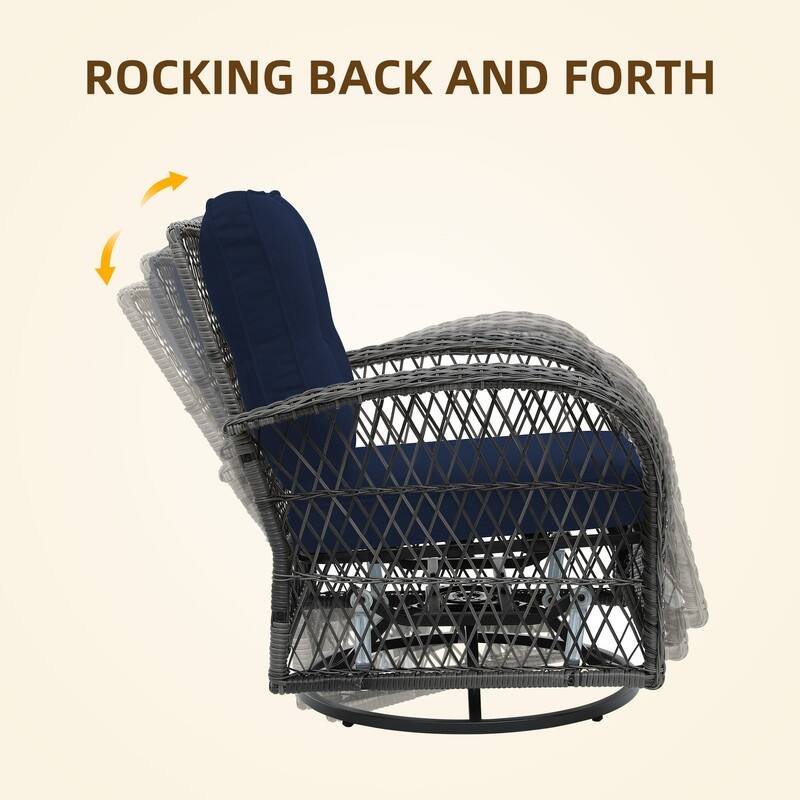 Patio Watcher 2-Piece Outdoor Gray Rattan 360 Degree Swing Patio Conversation Chair Set with Cushions