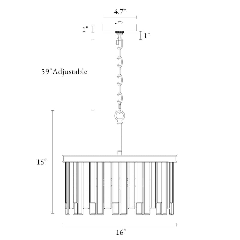 Tifany Modern 3-Light Drum Chandelier with Black White Glass for Kitchen Island Foyer - D16"* H15"