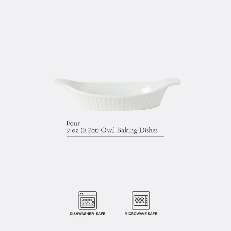 Gibson Home Gracious Dining Oval Au Gratin Baking Dishes, 4-Piece Set - 9oz or 15oz Oven Safe Ceramic with Handles - white