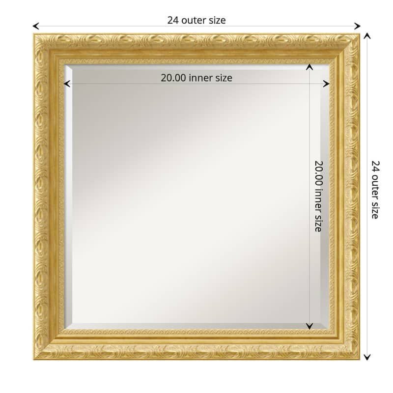 Beveled Wood Bathroom Wall Mirror - Versailles Gold Frame - Outer Size: 24 x 24 in