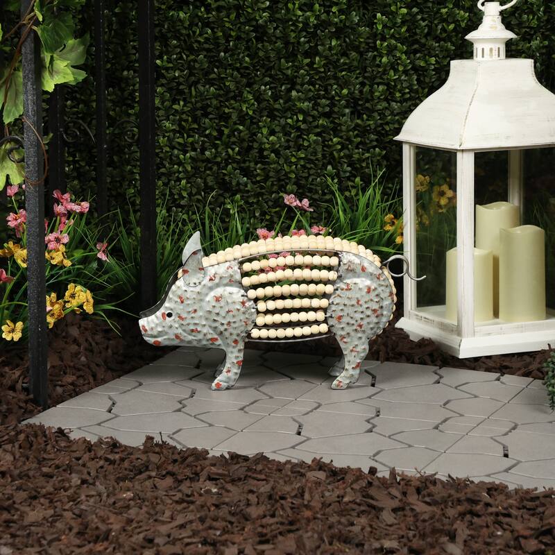 Metal Pig with Hollow Head and Wooden Beaded Body Decor