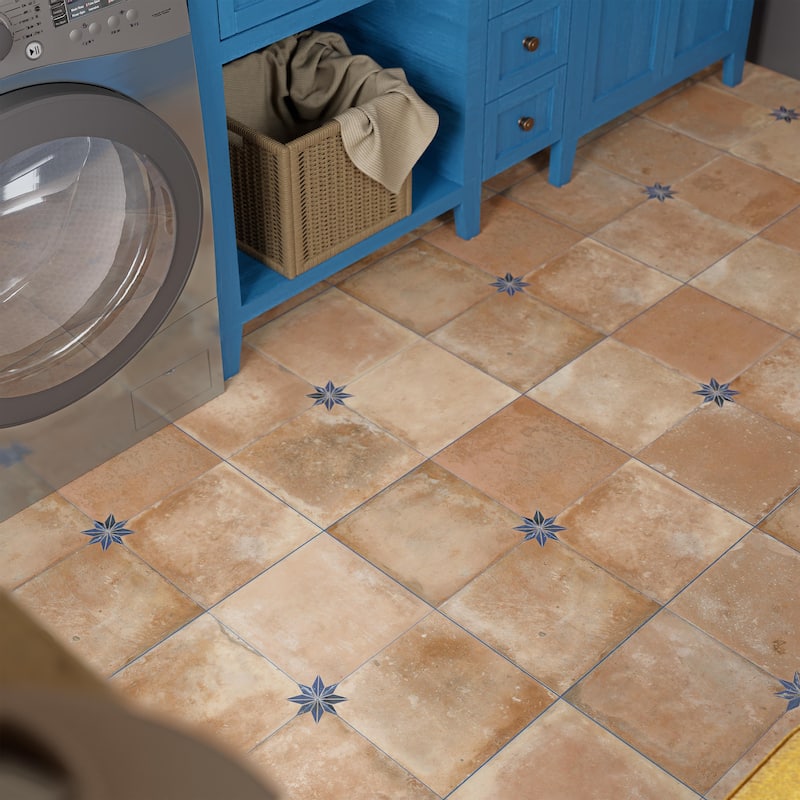 Merola Tile Kings Nonna with Blue Star 17-7/8" x 17-7/8" Porcelain Floor and Wall Tile