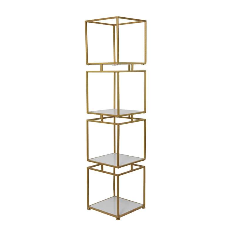 Metal Cube Shelving Unit with 3 or 4 Marble Shelves - Gold - Roche River Decor - 14"W, 62"H