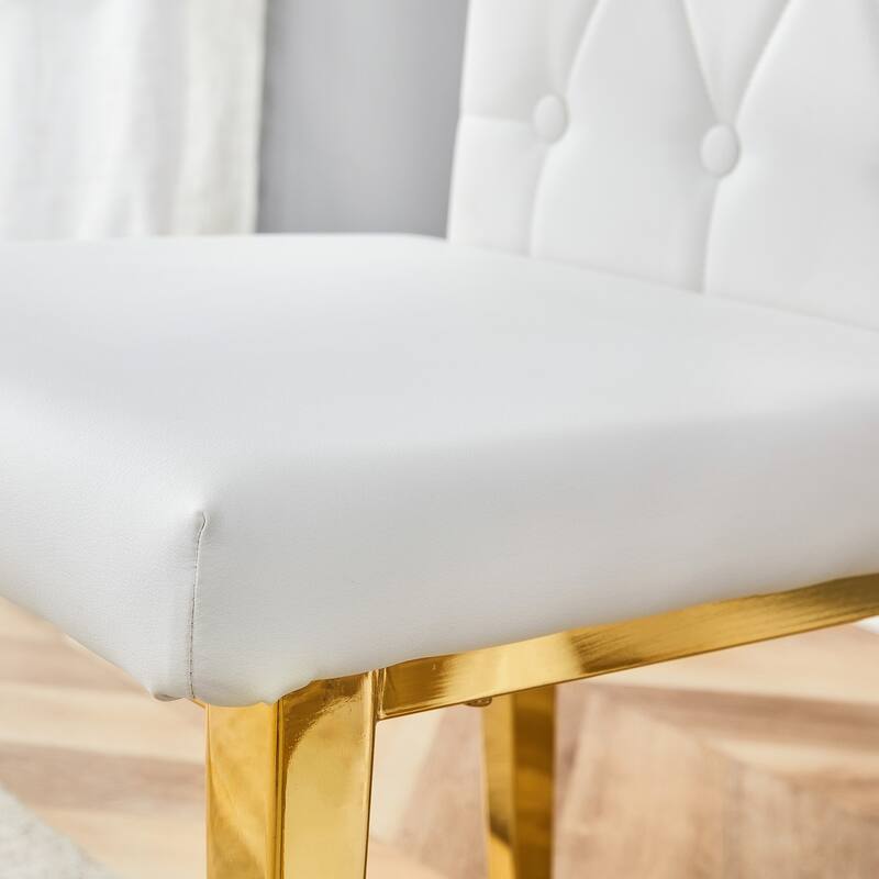 2 piece set of white armless dining chairs ,The grid and buckle design of the back