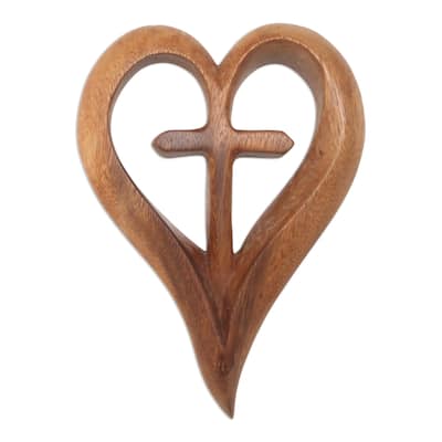 Novica Handmade Cross My Heart Wood Wall Relief Panel