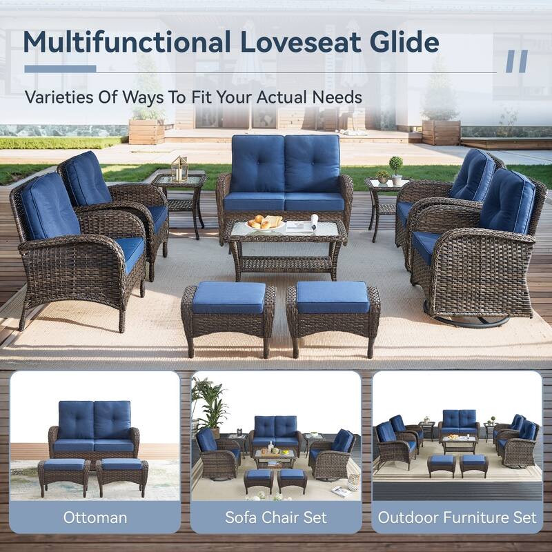 Gymojoy Stylish Patio Loveseat Glider Sofa with Cushions