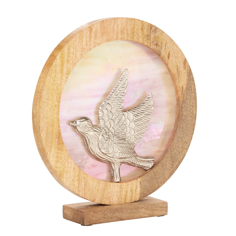 River of Goods Round Decorative Stained Glass Mango Wood Stand - 13" x 3" x 14"