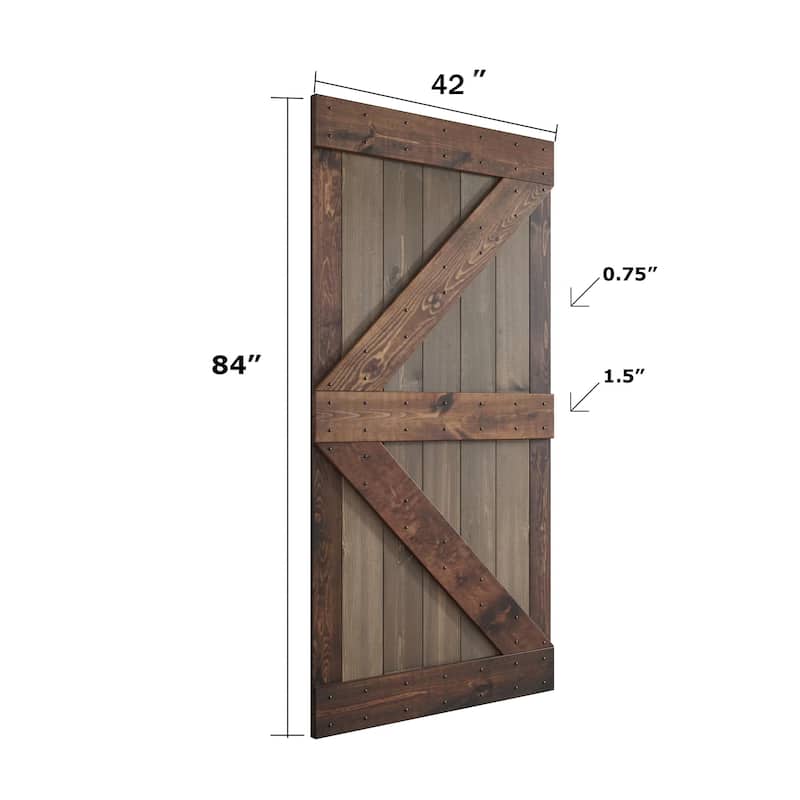 Coast Sequoia 42in x 84in K Series Multi-Color Pine Wood Sliding Barn Door With Hardware Kit