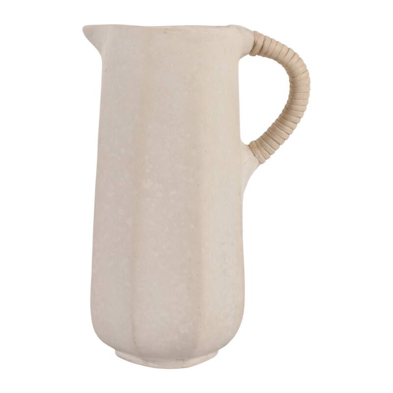 Pottery Vase with Woven Rattan Handle - Tall Flower Vase