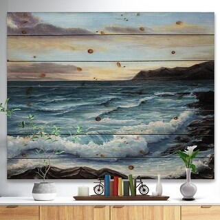 Designart 'Ocean Waves At Seashore' Nautical & Coastal Wood Wall Art ...
