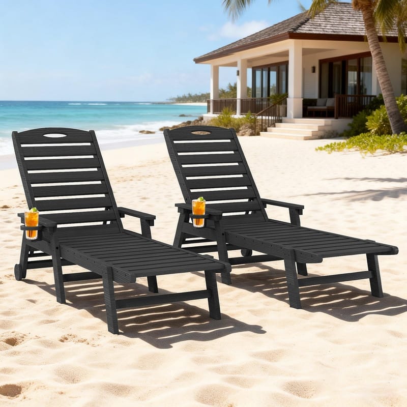 Domi Patio Lounge Chair Outdoor, HDPE Outdoor Chaise Lounge with Reclining Backrest, Pool Lounger Chair for Outside, Poolside