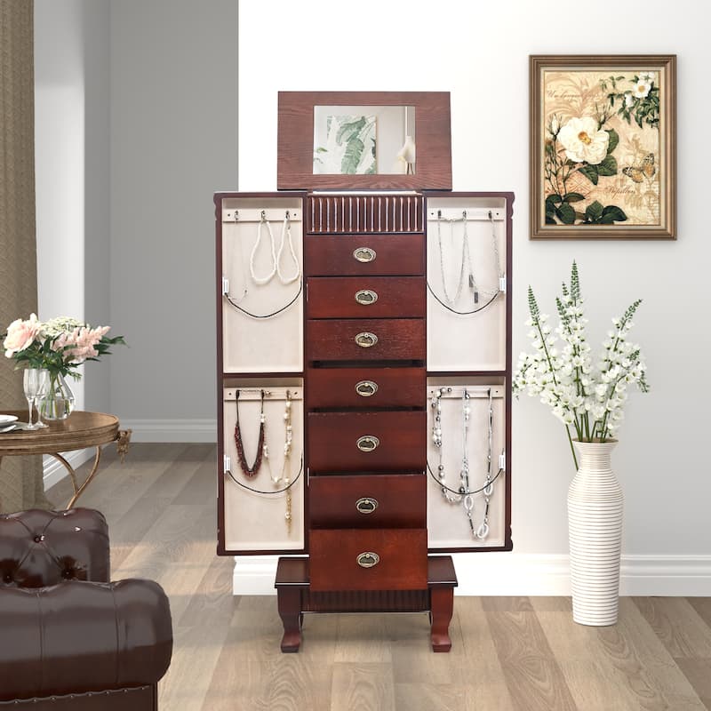 AVAWING Stand Up Jewelry Cabinet with 7 Drawers and 12 Necklace Hooks