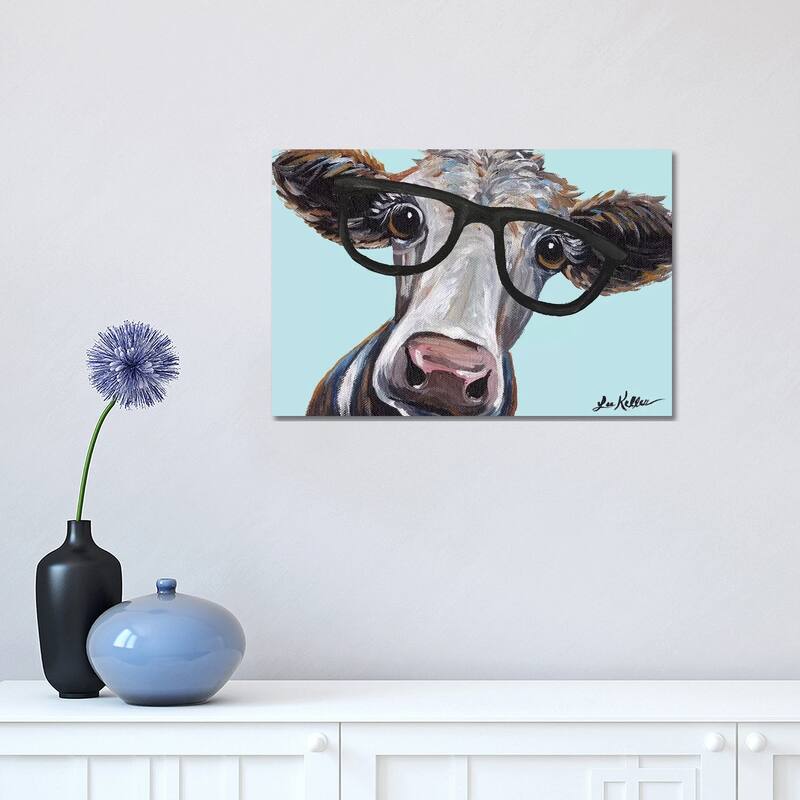iCanvas "Cora The Cow With Glasses" by Hippie Hound Studios Canvas Print - 12x18x1.5