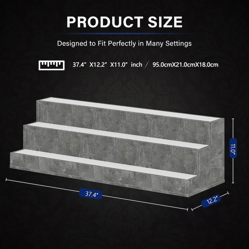 3-Tier Countertop Wine Storage Shelf, Grey Liquor Bottle Display Shelves, LED Light Wine Bakers Rack with Remote Control