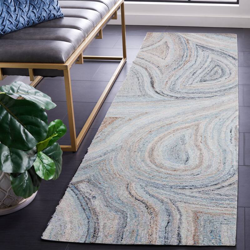 SAFAVIEH Handmade Abstract Marieanne Modern Rug - 2'3" x 8' Runner - Beige/Blue