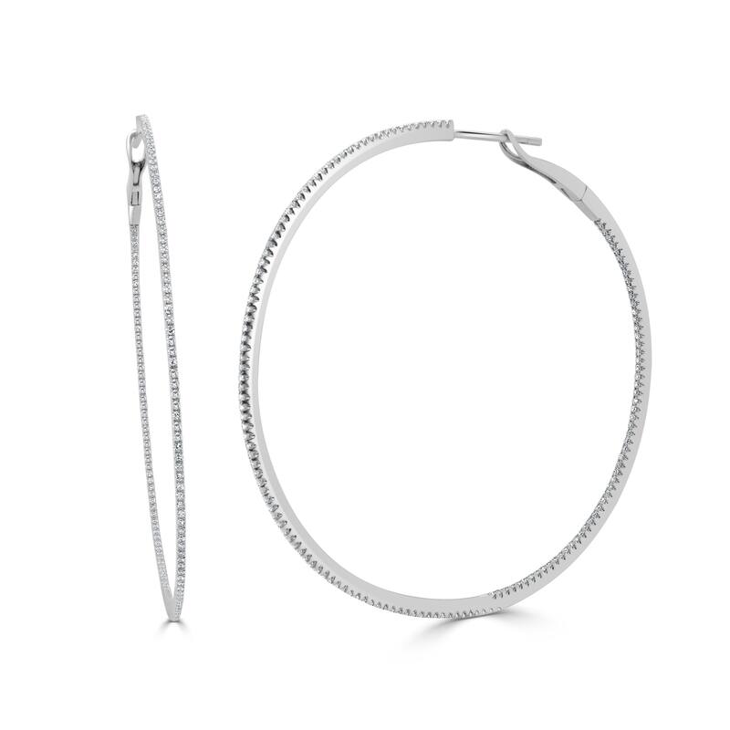 Joelle Collection Diamond Hoop Earrings 14K Gold - White