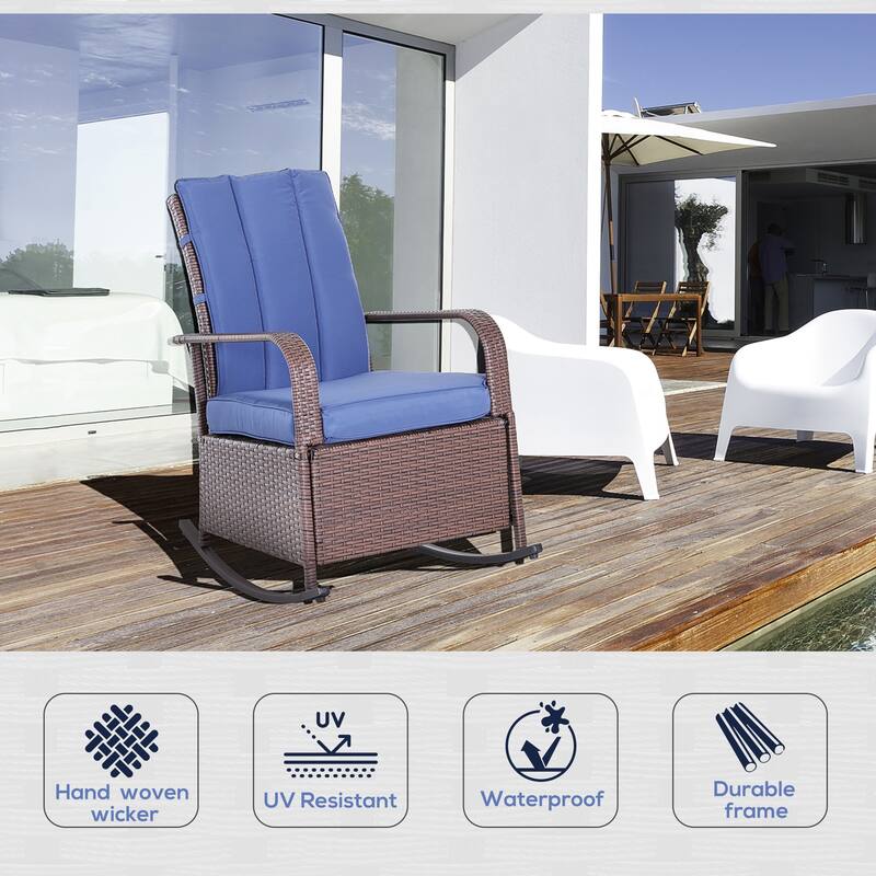 Wicker Outdoor Rocking Chair,Patio Recliner With Adjustment Backrest