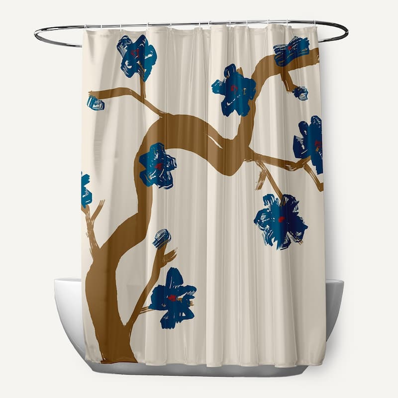 71 x 74-inch Dragon, Peach, Teal Floral Shower Curtain - Blue