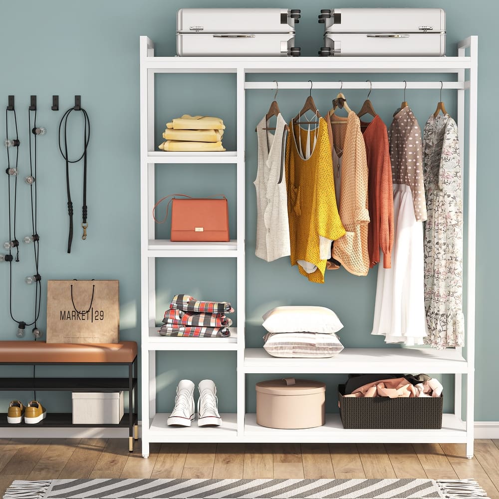 79 inche tall Freestanding Clothes Closet, Garment Rack with Shelves and Hanging rod clothing closet