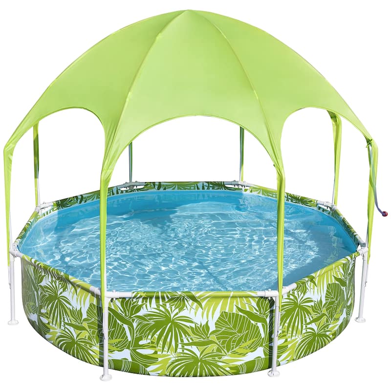 H2OGO!Splash-In-Shade Play Pool - 8' x 20" - 446 , UV Safe Shade Cover With Water Mister, Kids Pool