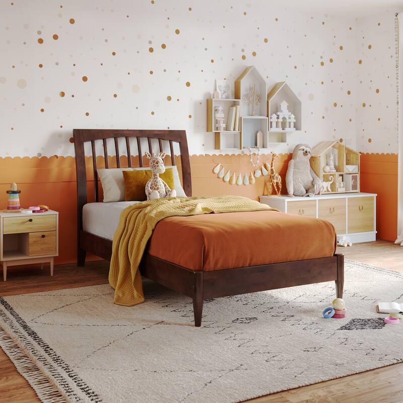 Orleans Solid Wood Low Profile Sleigh Platform Bed - Walnut - Twin