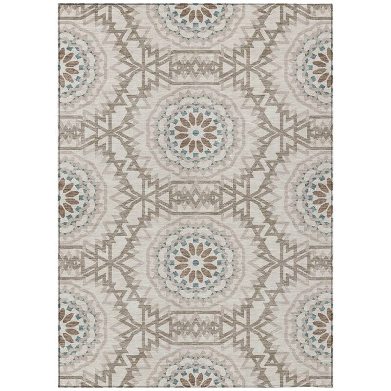 HomeRoots Floral Medallion Transitional Rectangle Outdoor Rug