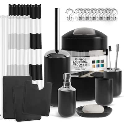 Clara Clark 23 Piece Complete Bathroom Accessories Kit With Shower Curtain and Rug Set
