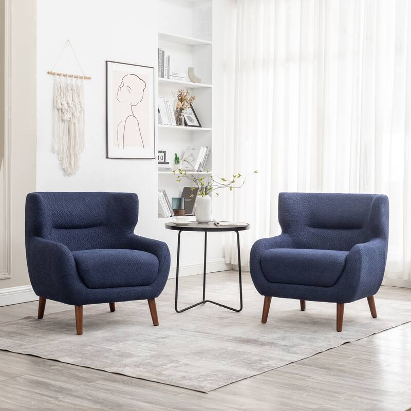 XINMICS Tufted Accent Chair, Wingback Upholstered Armchair for Living Room, Bedroom, Set of 2 - Blue