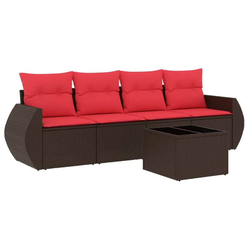 vidaXL Patio Sofa Set with Cushions Outdoor Conversation Furniture Poly Rattan - 21.7 x 24.4 x 27.2