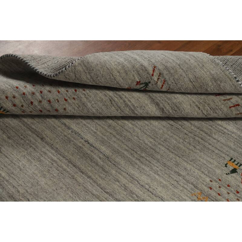 Hand Knotted Oriental 100% Wool Carpet Tribal Animal Pictorial Greys & Charcoal Gabbeh Area Rug - 7' 10'' X 5' 1''