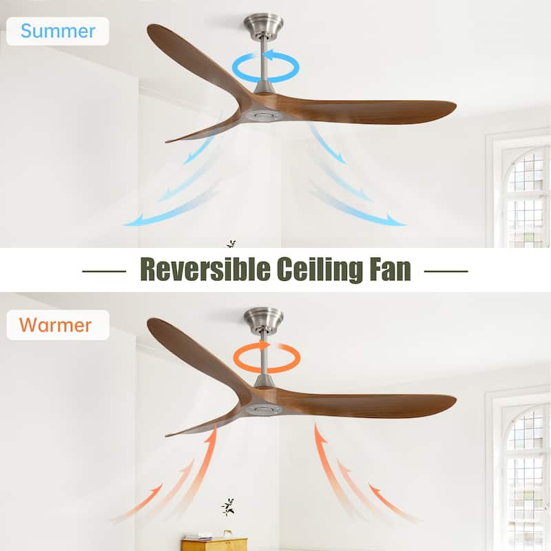 60" Outdoor Ceiling Fan Without Light,3 ABS Blade with Smart APP Control - Brushed Nickel