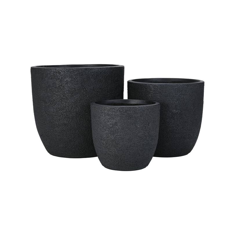 Lightweight Matte Textured MGO Flower Pot Set of 3,Round Concrete Stackable Planter with Drainage Holes and Rubber Plug