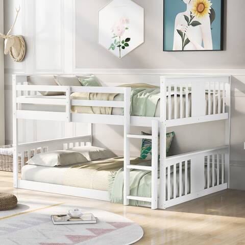 Full Over Full Bunk Bed with Ladder,White