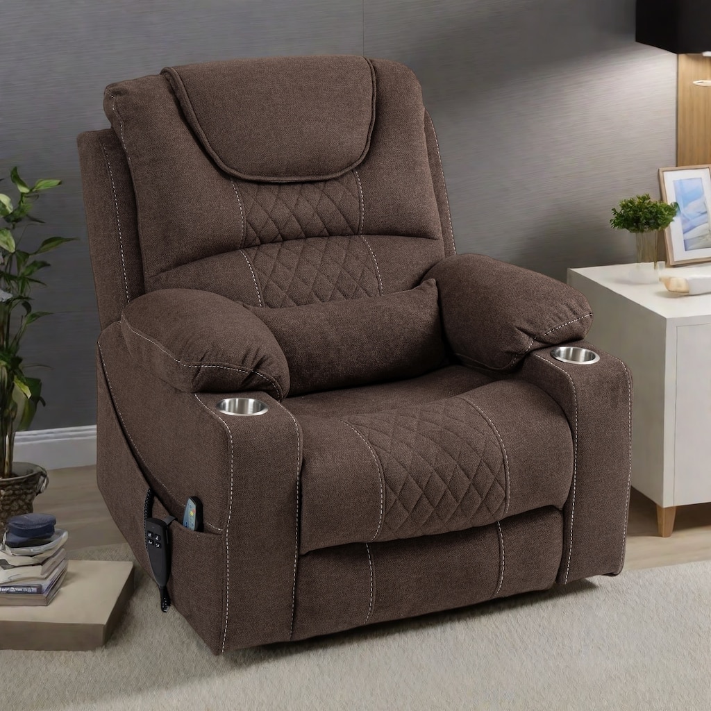 Velvet Oversized Power Lift Recliner Chair with Dual OKIN Motors, 180° Flat Lay, Cup Holders, and 400 lbs Capacity