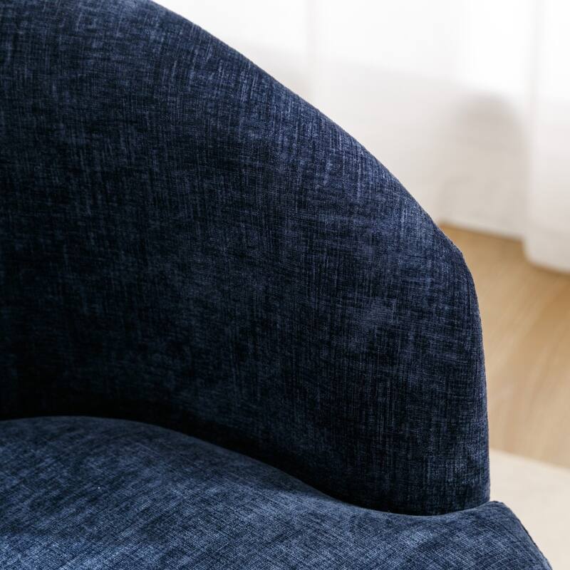 Chenille Fabric Swivel Accent Barrel Armchair with Coating Metal Ring