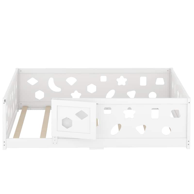 Full Size Montessori Floor Bed with Safety Guardrails & Door - 300LB Capacity