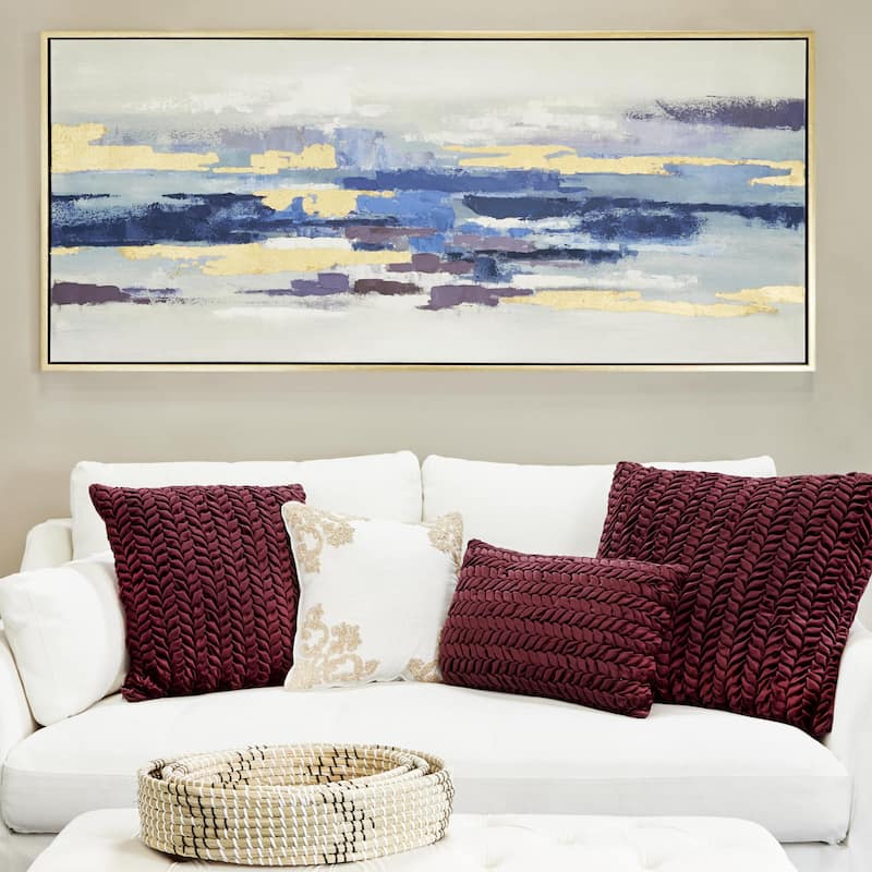 Canvas Landscape Textured Ocean Framed Wall Art with Black and White Accents - Silver - Roche River Decor
