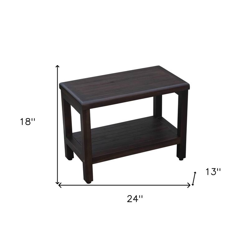HomeRoots Rectangular Teak Shower Bench With Shelf In Brown Finish