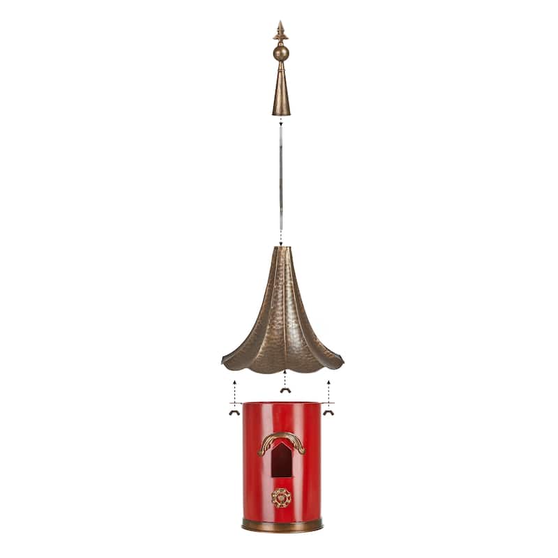 Glitzhome 32"H Farmhouse Retro Metal Pagoda Birdhouse with Bronze Roof