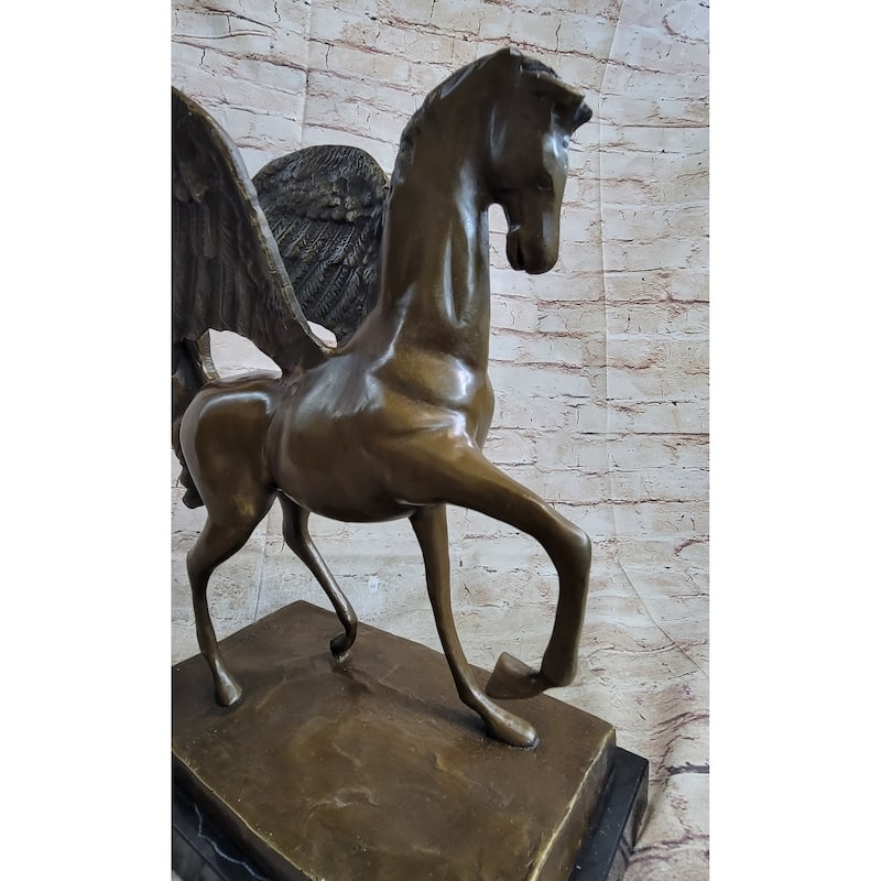 Pegasus Winged Imitative Horse Bronze Statue Sculpture Figure On Marble Base 16 Inches X 16 Inches