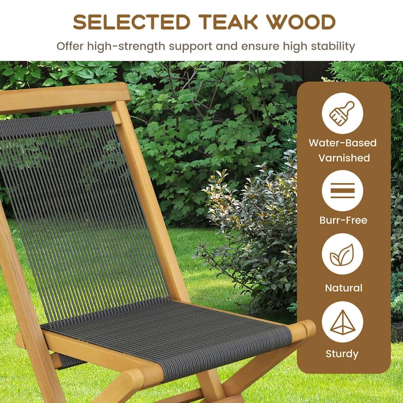 Costway 2/4 PCS Patio Folding Chairs with Woven Rope Seat & Back