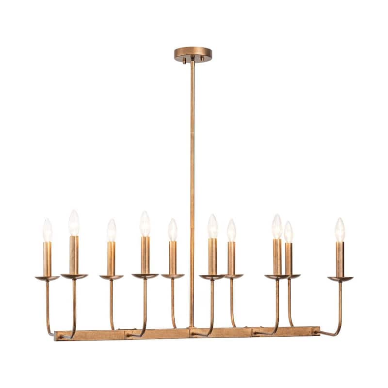Farmhouse 10-Light Candle Iron Kitchen Island Linear Chandelier