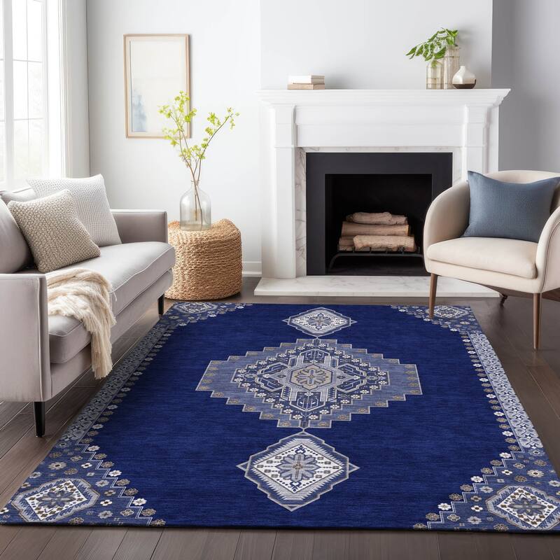 Machine Washable Indoor/ Outdoor Boho Traditional Chantille Rug