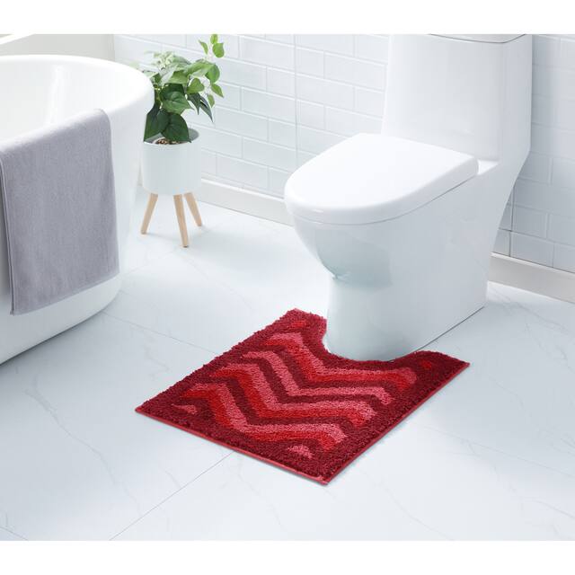 Clara Clark Non Slip Shaggy Bath Rug Set - Chevron Design Ultra Soft Bathroom Mat - Contour - 20 x 24 - Red