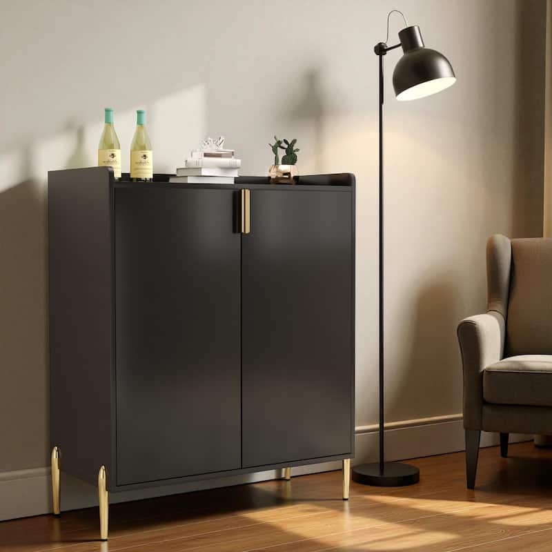 Modern 2-Door Wine Bar Cabinet with Bottle Storage Rack and Adjustable Shelf, Buffet Sideboard for Kitchen or Coffee Bar