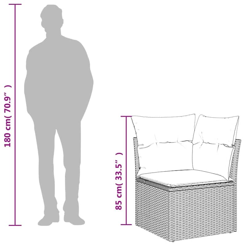 vidaXL Patio Sofa Set with Cushions Outdoor Furniture 8 Piece Poly Rattan - 21.7 x 39.4 x 28.7 in